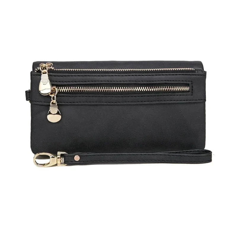 Porte-monnaie femme en similicuir à double zip, sept coloris, noir