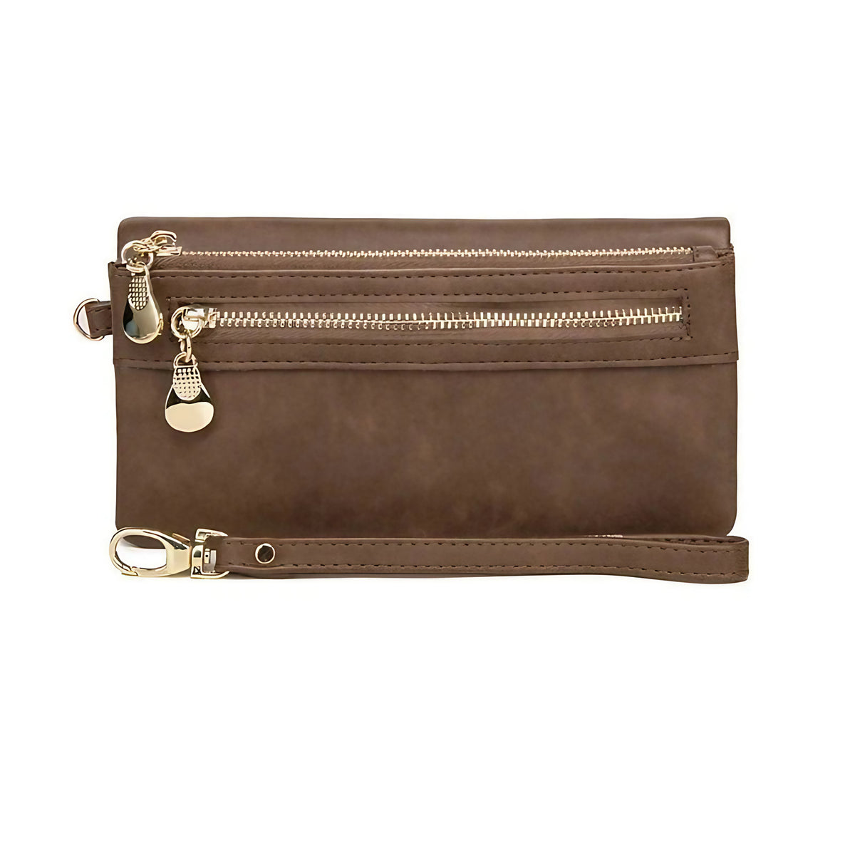 Porte-monnaie femme en similicuir à double zip, sept coloris, café