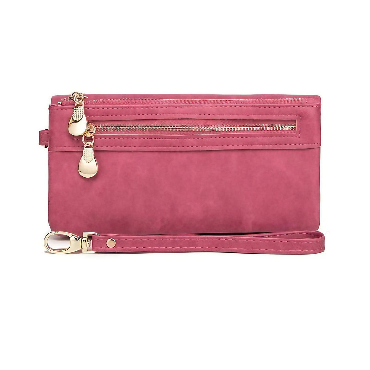 Porte-monnaie femme en similicuir à double zip, sept coloris, rose