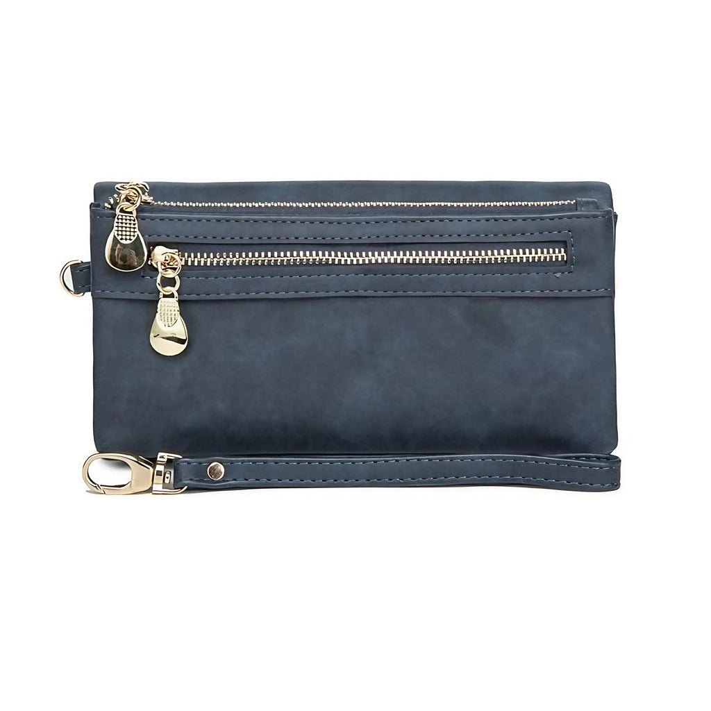 Porte-monnaie femme en similicuir à double zip, sept coloris, bleu