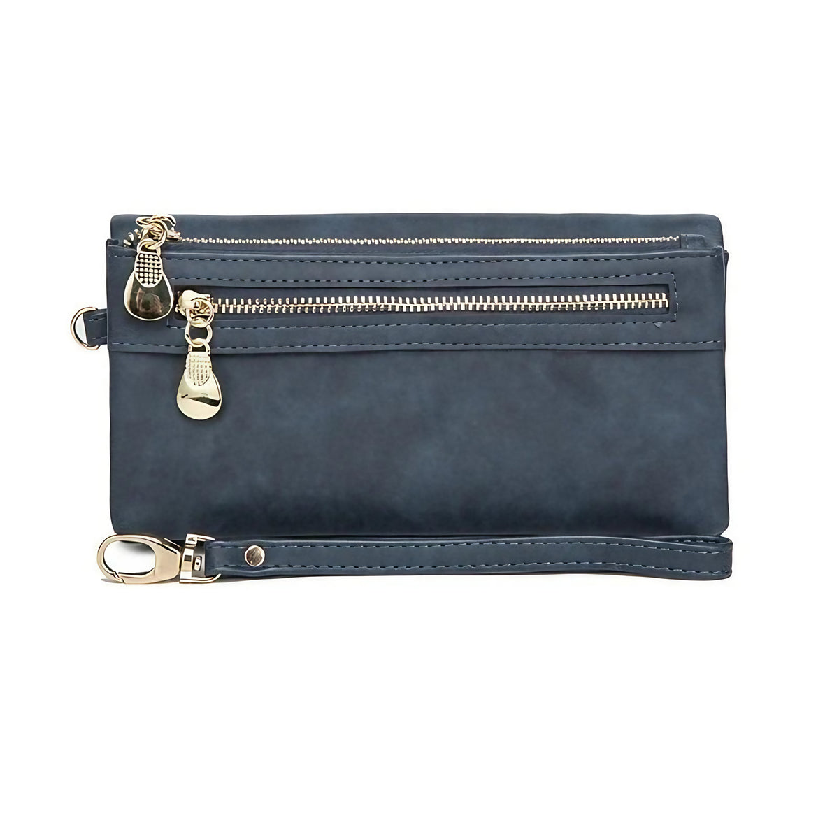 Porte-monnaie femme en similicuir à double zip, sept coloris, bleu