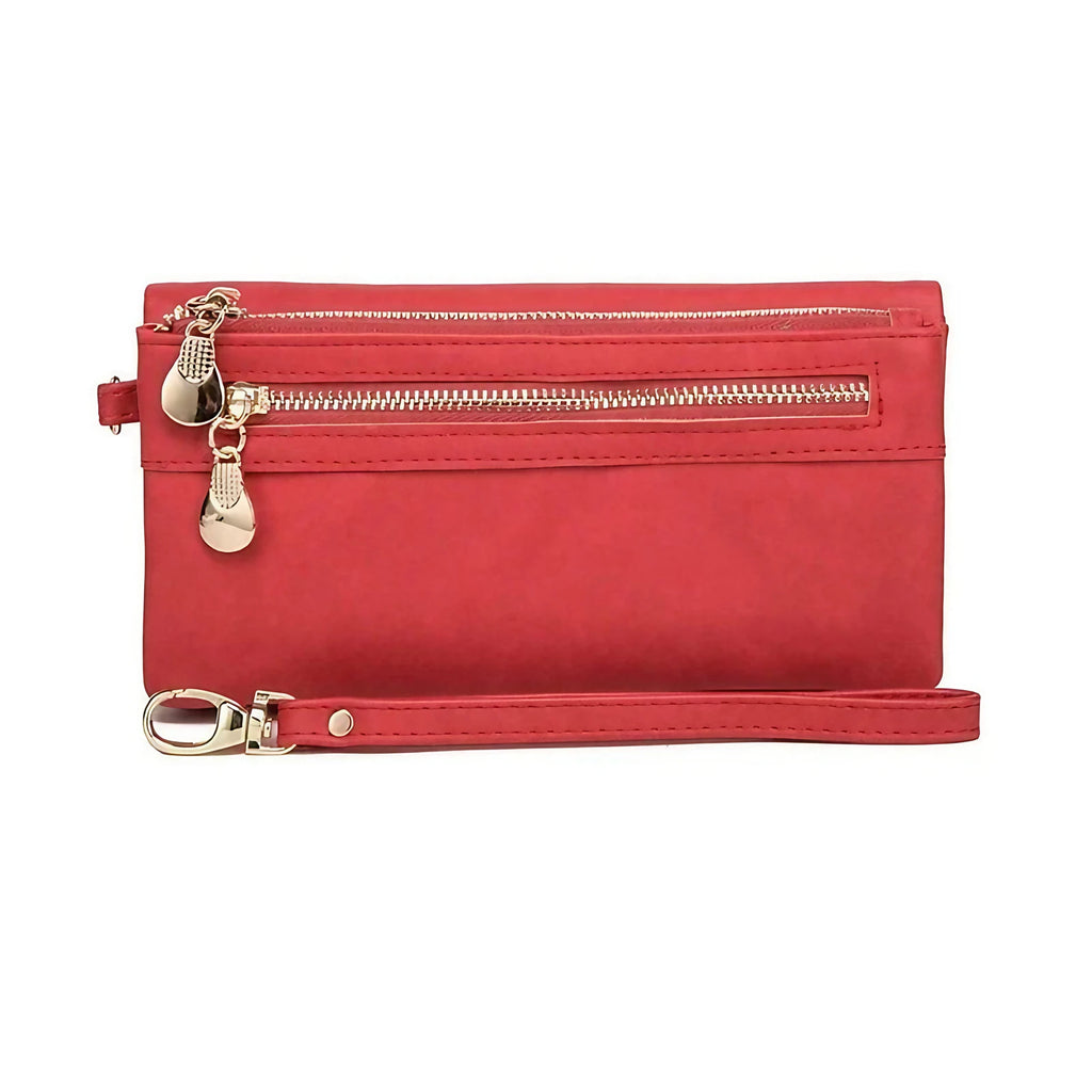 Porte-monnaie femme en similicuir à double zip, sept coloris, rouge