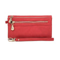 Porte-monnaie femme en similicuir à double zip, sept coloris, rouge