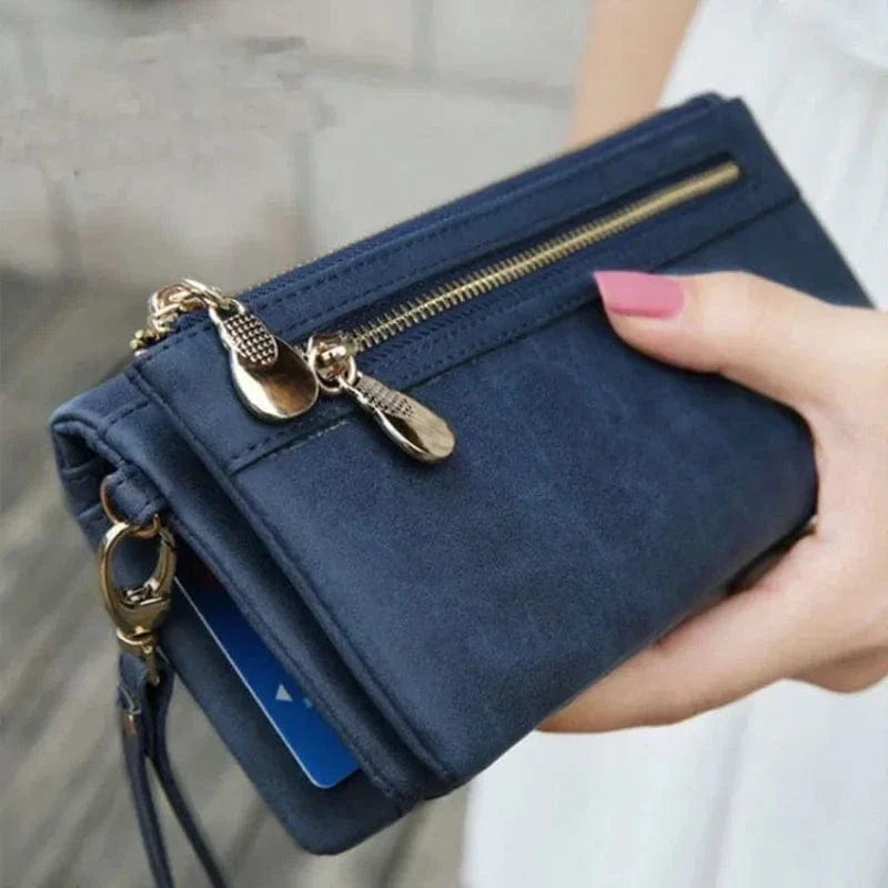 Porte-monnaie femme en similicuir à double zip, sept coloris