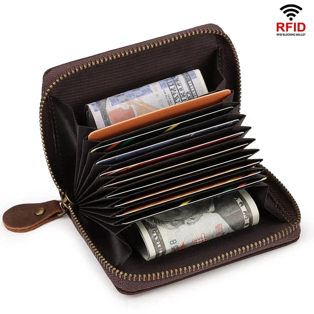 Portefeuille zippé homme compact anti lecture, coloris café