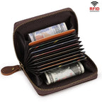 Portefeuille zippé homme compact anti lecture, coloris café