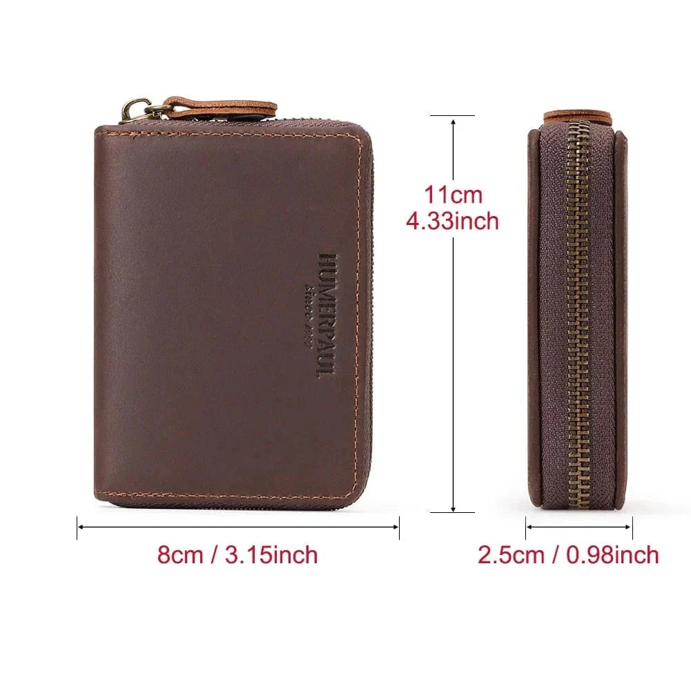Portefeuille zippé homme compact anti lecture, coloris café