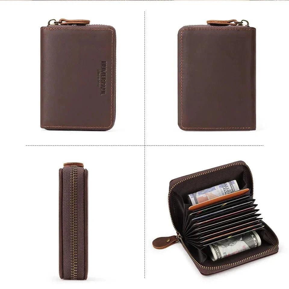 Portefeuille zippé homme compact anti lecture, coloris café