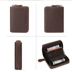 Portefeuille zippé homme compact anti lecture, coloris café