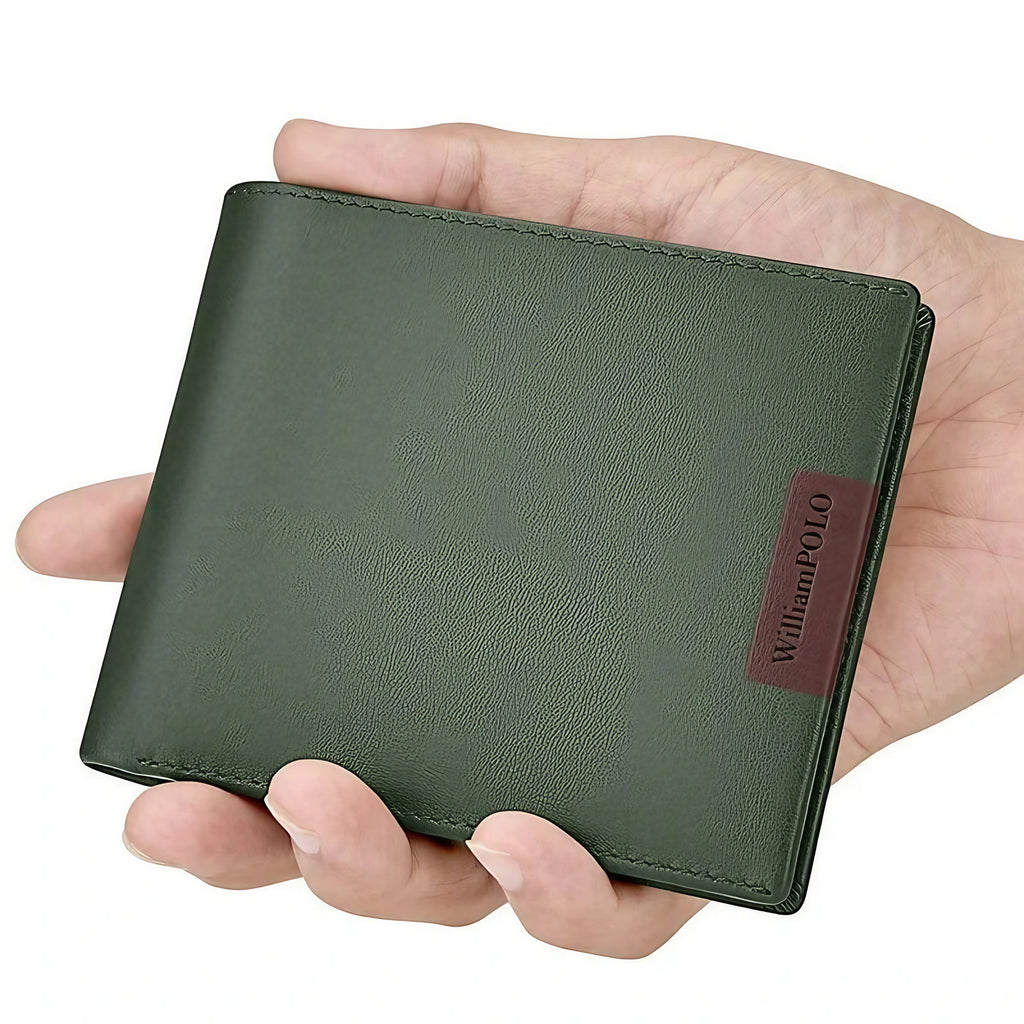 Portefeuille homme compact en similicuir, ultra fin, vert ou noir