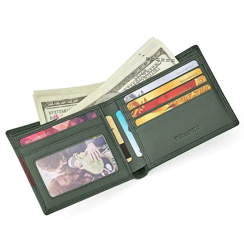 Portefeuille homme compact en similicuir, ultra fin, vert ou noir