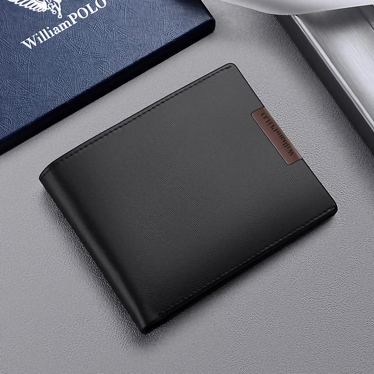 Portefeuille homme compact en similicuir, ultra fin, vert ou noir, noir