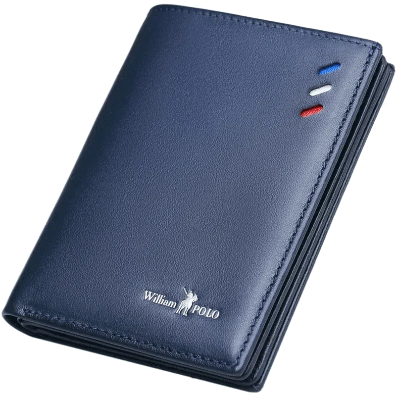 Portefeuille homme extra-fin en cuir, 11 x 8,3 cm, bleu