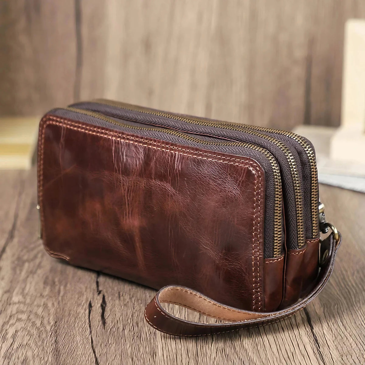 Portefeuille homme 3 volets en cuir, cinq coloris dont camel, café