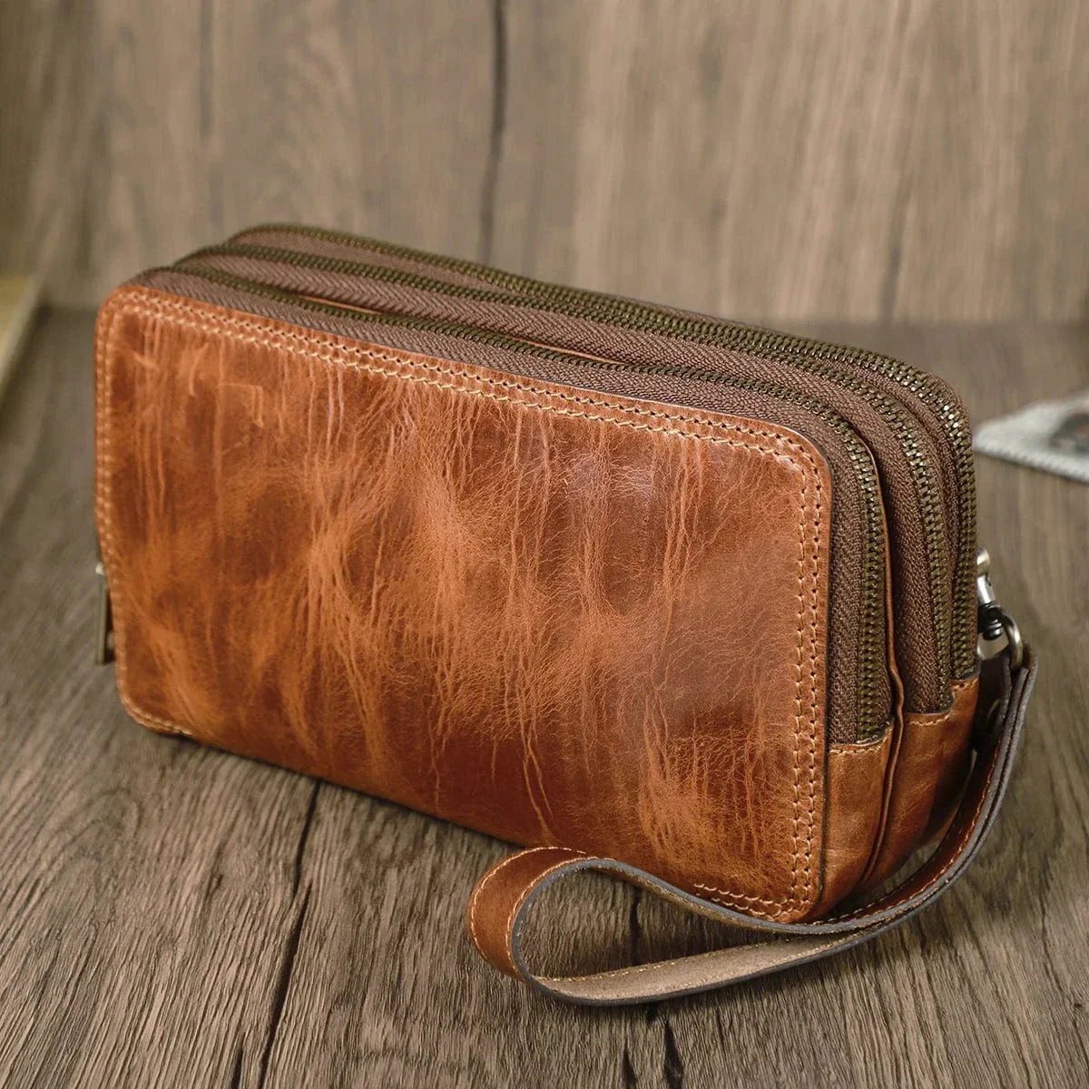 Portefeuille homme 3 volets en cuir, cinq coloris dont camel, camel