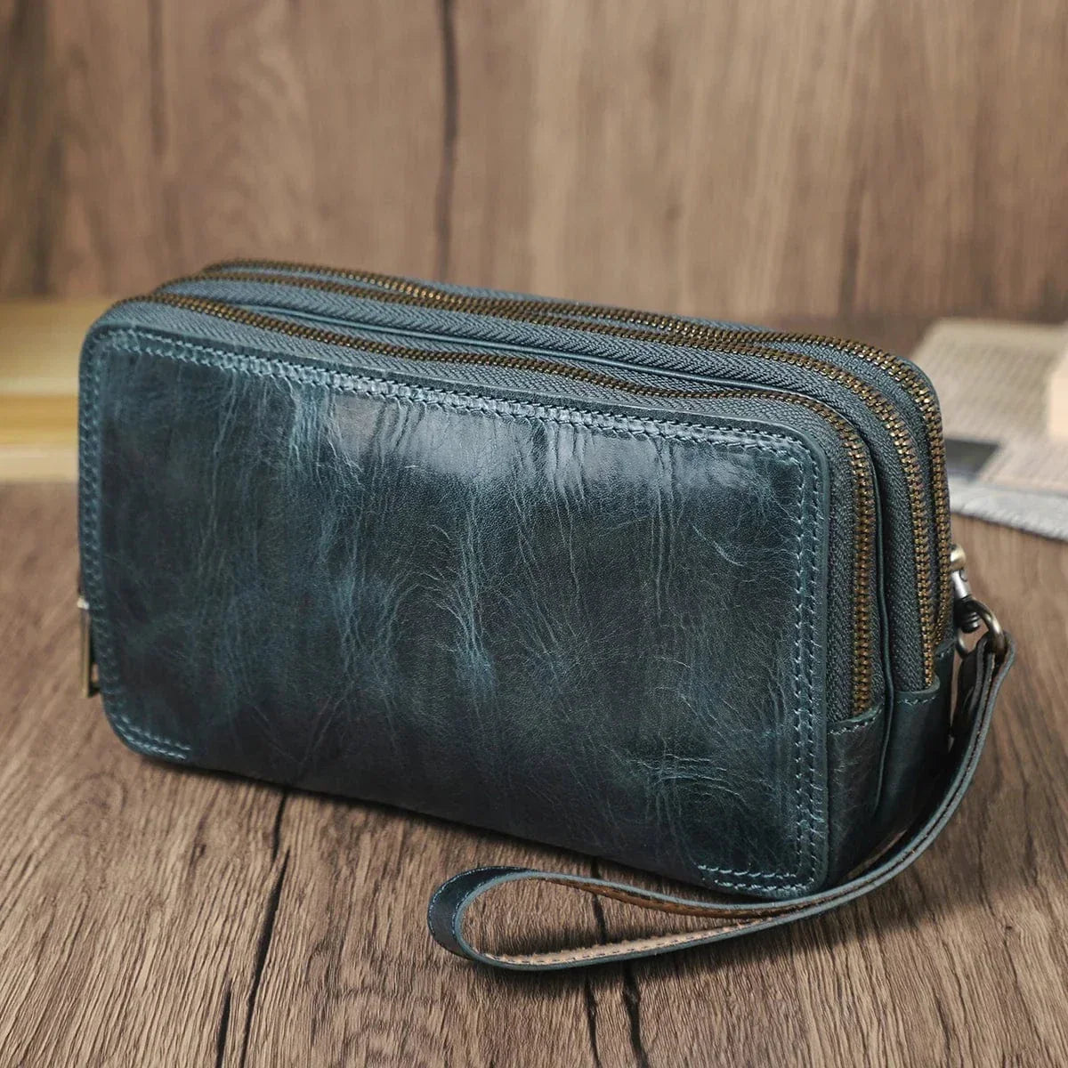 Portefeuille homme 3 volets en cuir, cinq coloris dont camel, bleu