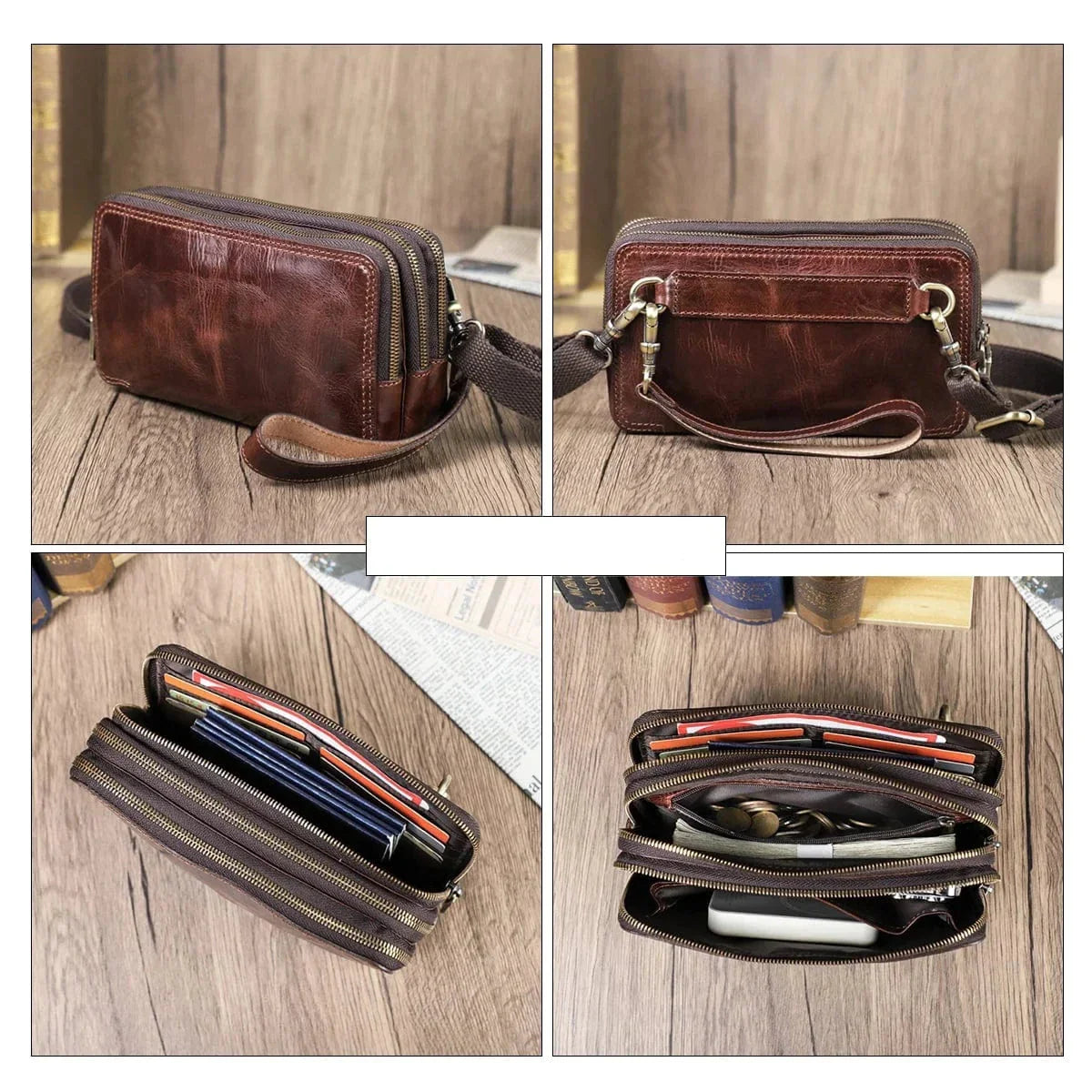 Portefeuille homme 3 volets en cuir, cinq coloris dont camel