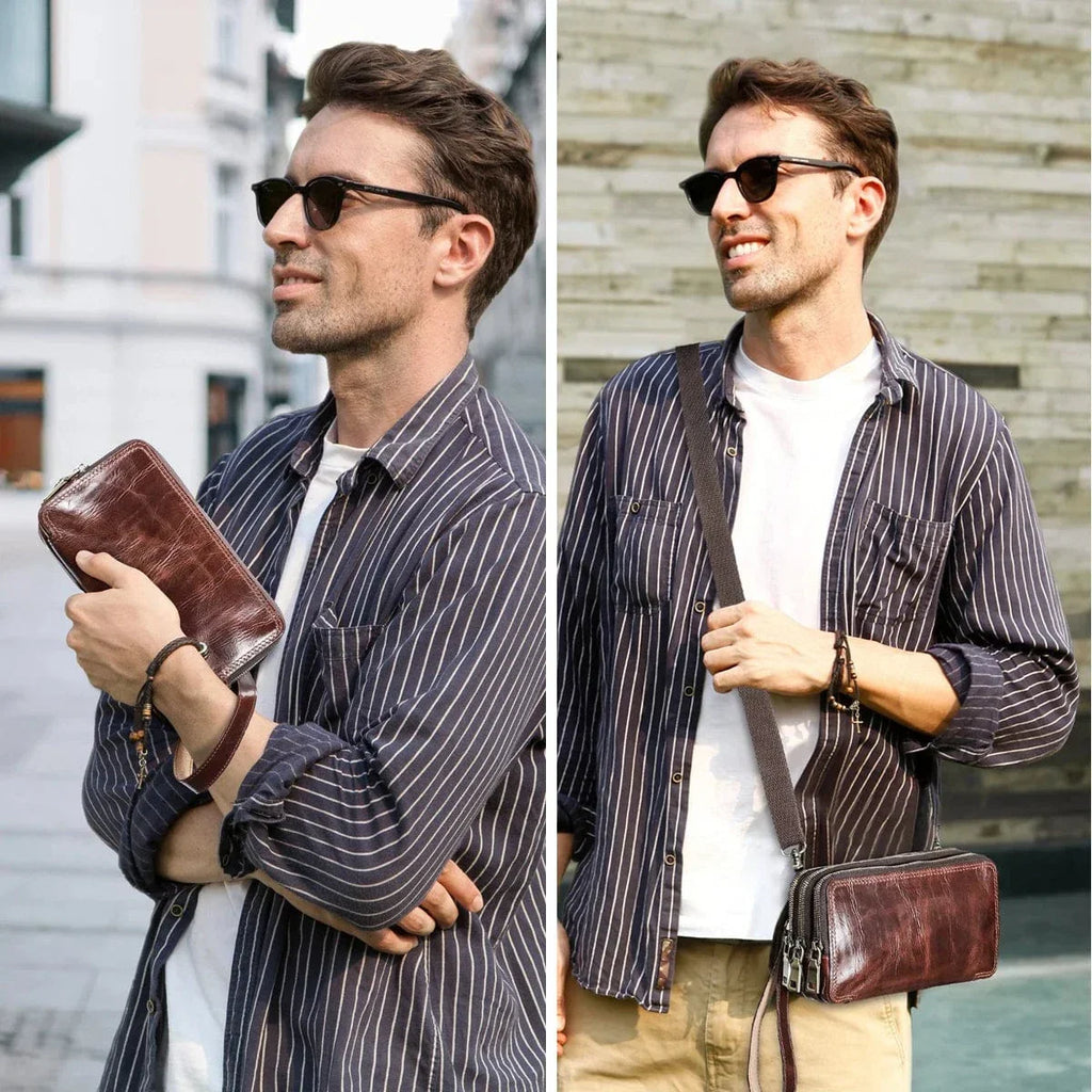 Portefeuille homme 3 volets en cuir, cinq coloris dont camel