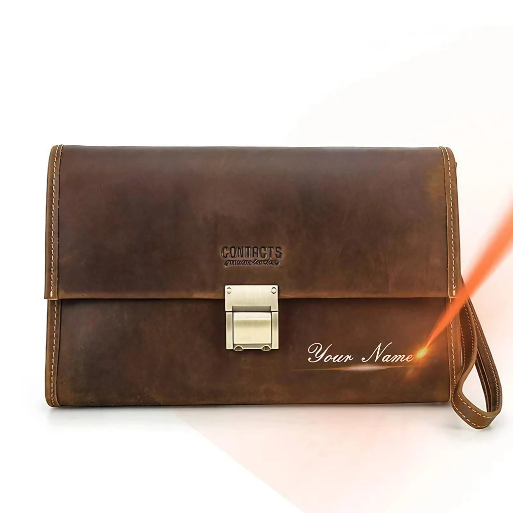 Pochette portefeuille homme en cuir à code, gravure en option