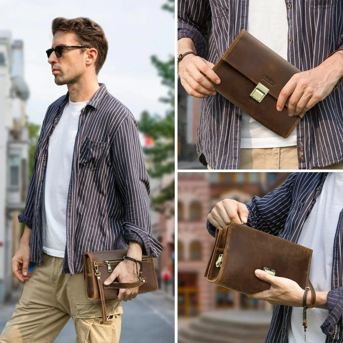 Pochette portefeuille homme en cuir à code, gravure en option