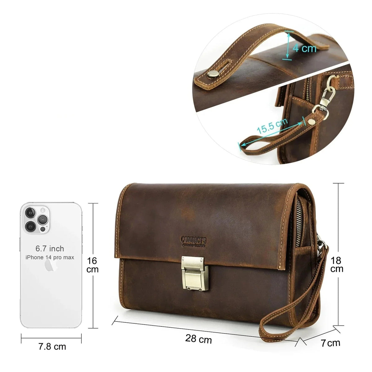 Pochette portefeuille homme en cuir à code, gravure en option