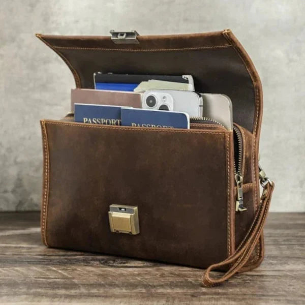 Pochette portefeuille homme en cuir à code, gravure en option