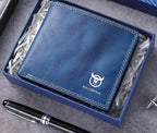 Portefeuille pochette homme en cuir, deux tailles, six coloris, bleu