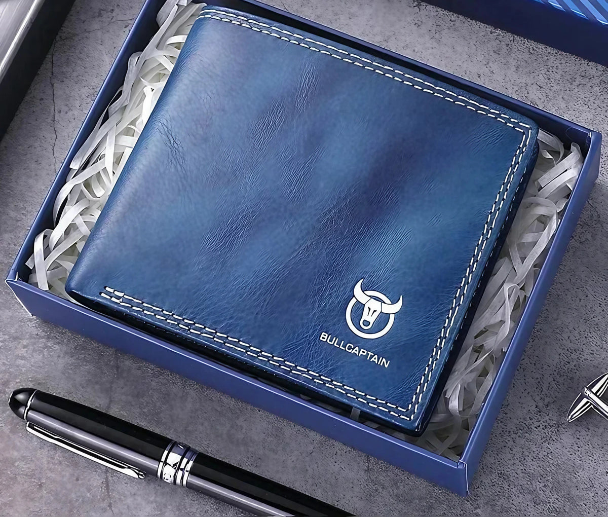 Portefeuille pochette homme en cuir, deux tailles, six coloris, bleu