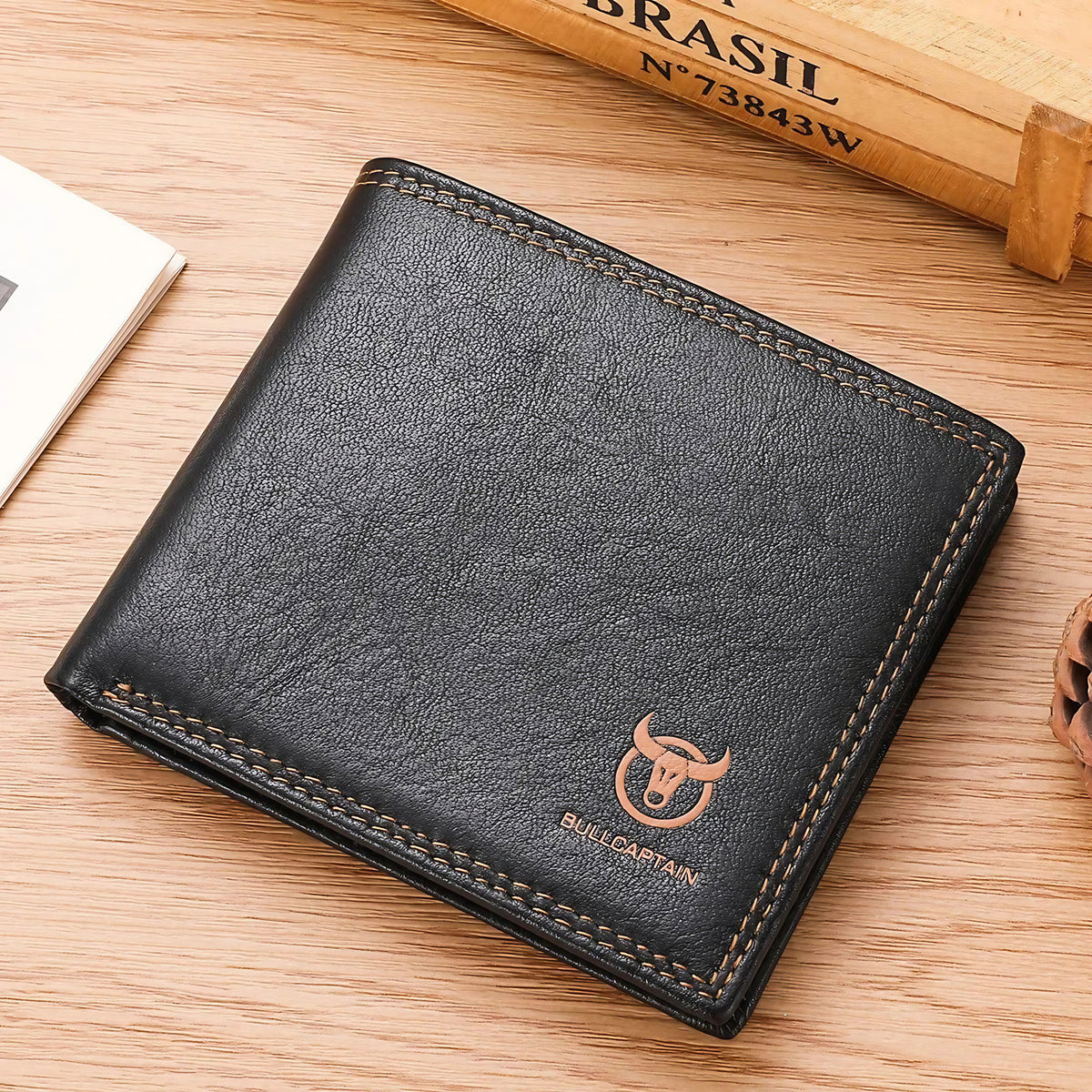 Portefeuille pochette homme en cuir, deux tailles, six coloris, noir