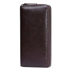 Portefeuille long homme en cuir à blocage sans contact, 20 cm, marron
