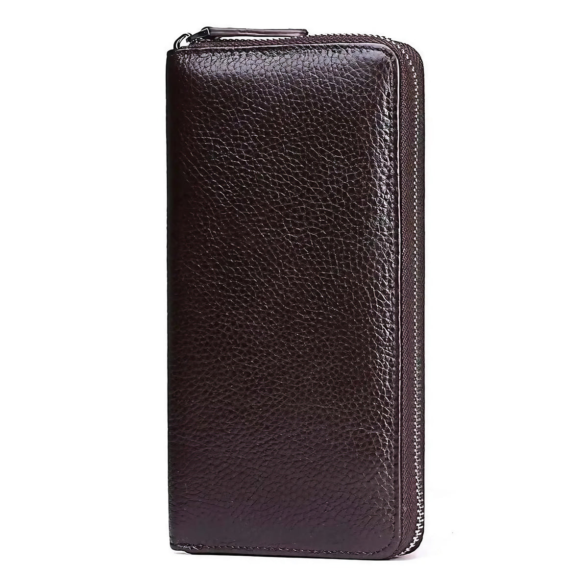 Portefeuille long homme en cuir à blocage sans contact, 20 cm, marron