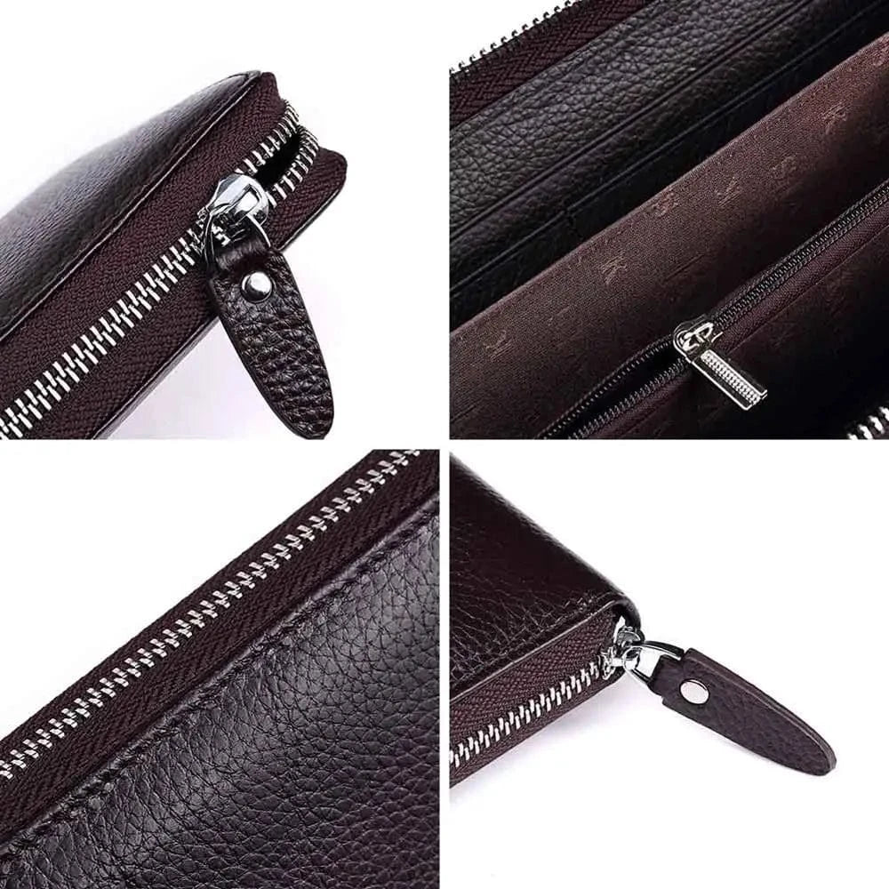 Portefeuille long homme en cuir à blocage sans contact, 20 cm