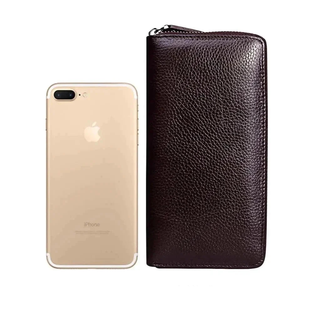 Portefeuille long homme en cuir à blocage sans contact, 20 cm