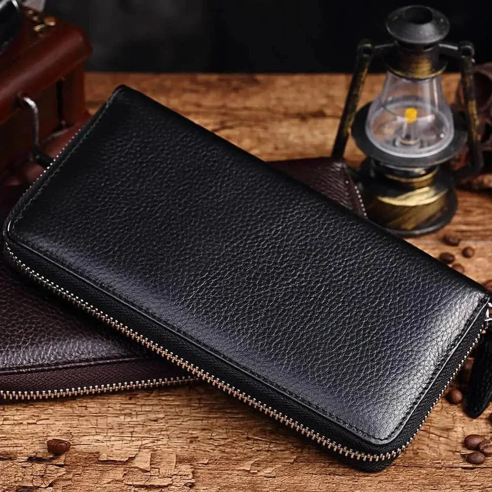 Portefeuille long homme en cuir à blocage sans contact, 20 cm