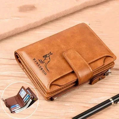 Portefeuille homme zippé en similicuir, protection sans contact, kaki