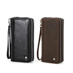 Portefeuille homme en cuir à double zip, grande capacité