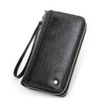 Portefeuille homme en cuir à double zip, grande capacité, noir