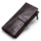 Portefeuille homme trois volets en cuir, avec poche téléphone, café