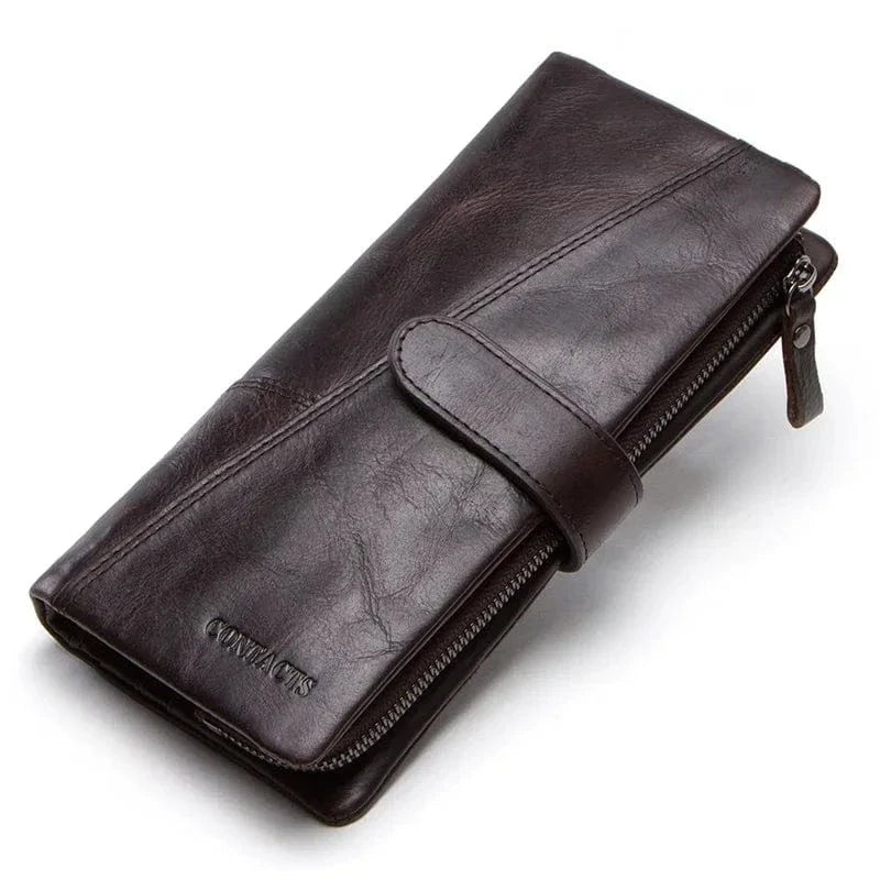 Portefeuille homme trois volets en cuir, avec poche téléphone, café