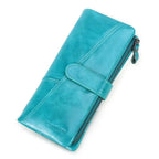Portefeuille homme trois volets en cuir, avec poche téléphone, bleu