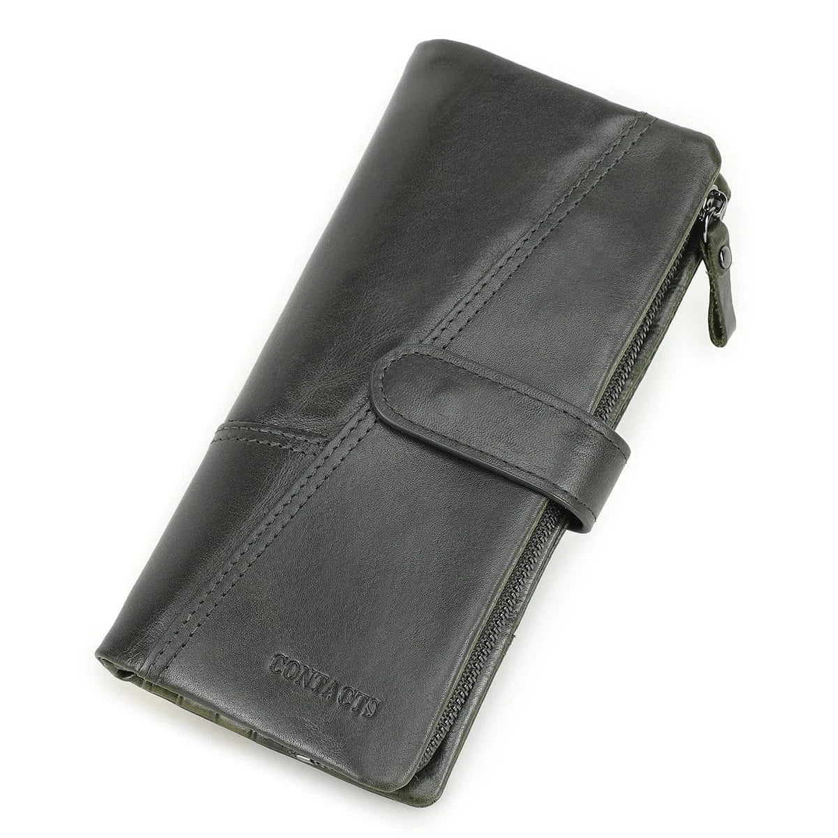 Portefeuille homme trois volets en cuir, avec poche téléphone, vert