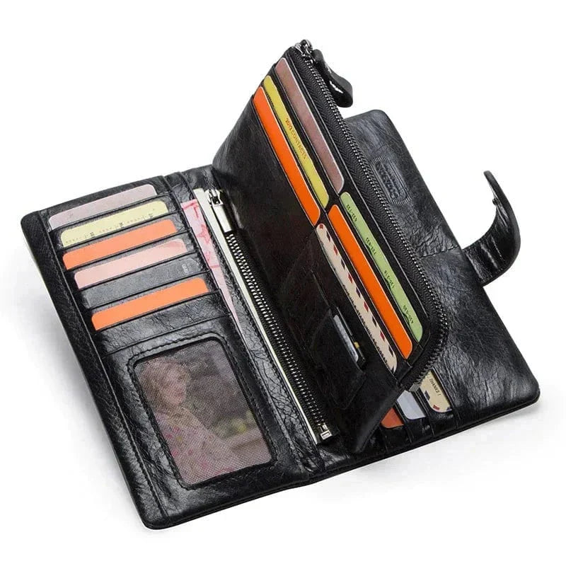 Portefeuille homme trois volets en cuir, avec poche téléphone