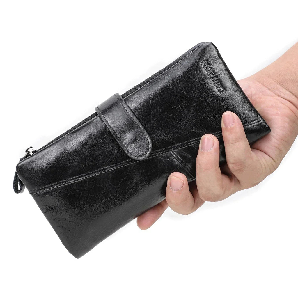 Portefeuille homme trois volets en cuir, avec poche téléphone