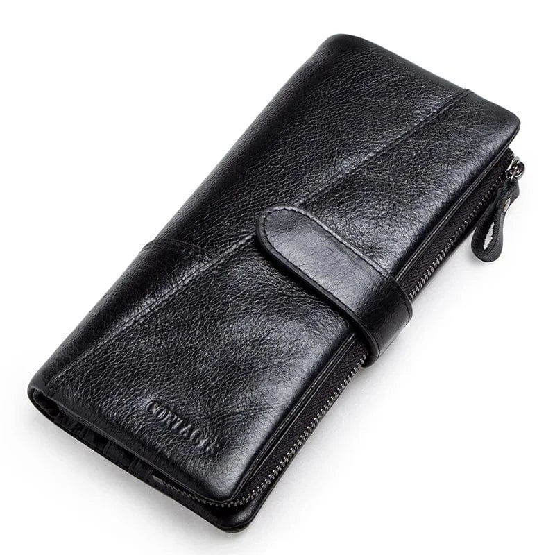 Portefeuille homme trois volets en cuir, avec poche téléphone