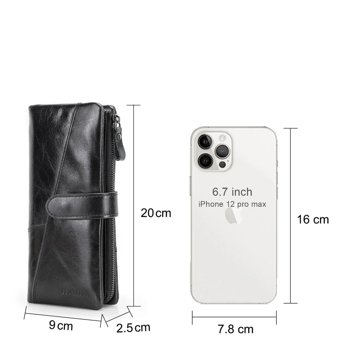 Portefeuille homme trois volets en cuir, avec poche téléphone