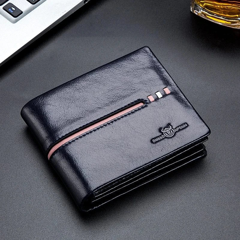 Portefeuille homme en cuir, protection des cartes sans contact, bleu