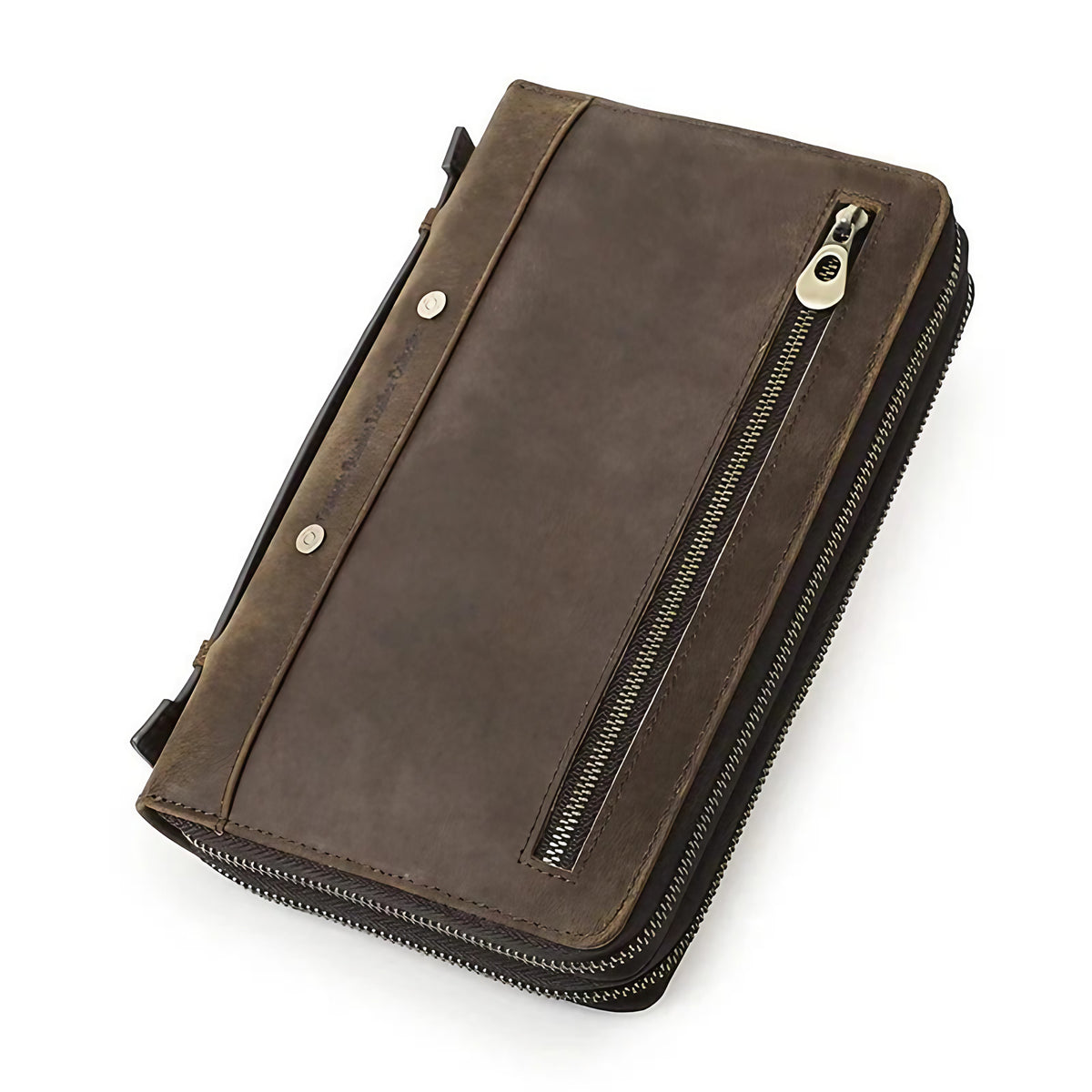 Grand portefeuille homme en cuir à double fermeture éclair, café, café