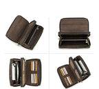 Grand portefeuille homme en cuir à double fermeture éclair, café