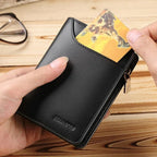 Portefeuille homme compact zippé en cuir, 12 x 9,5 cm