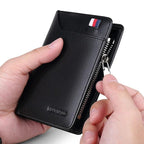 Portefeuille homme compact zippé en cuir, 12 x 9,5 cm